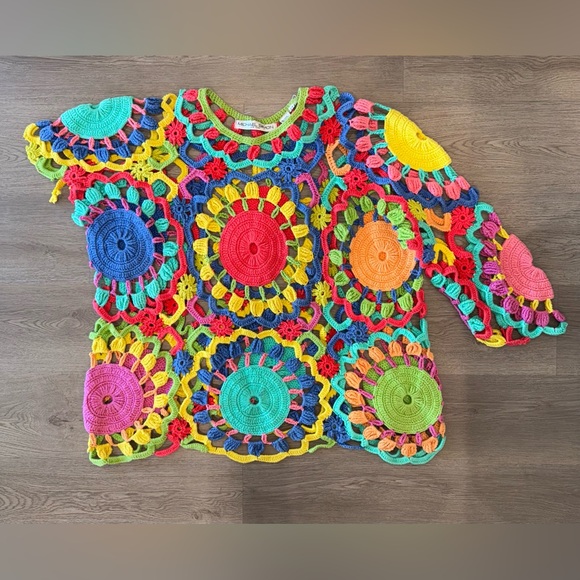 Vintage Michael Simon Colorful Crochet Sweater Top- Womens One Size-READ - Picture 4 of 16